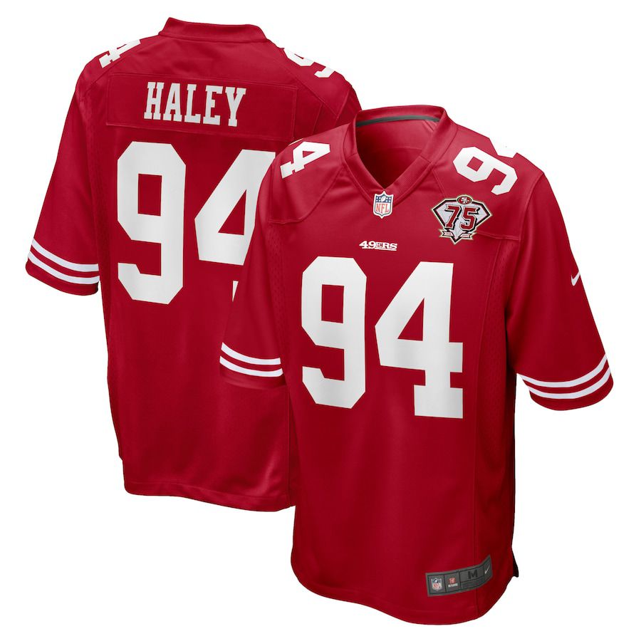 Men San Francisco 49ers #94 Charles Haley Nike Scarlet 75th Anniversary Retired Player Game NFL Jersey